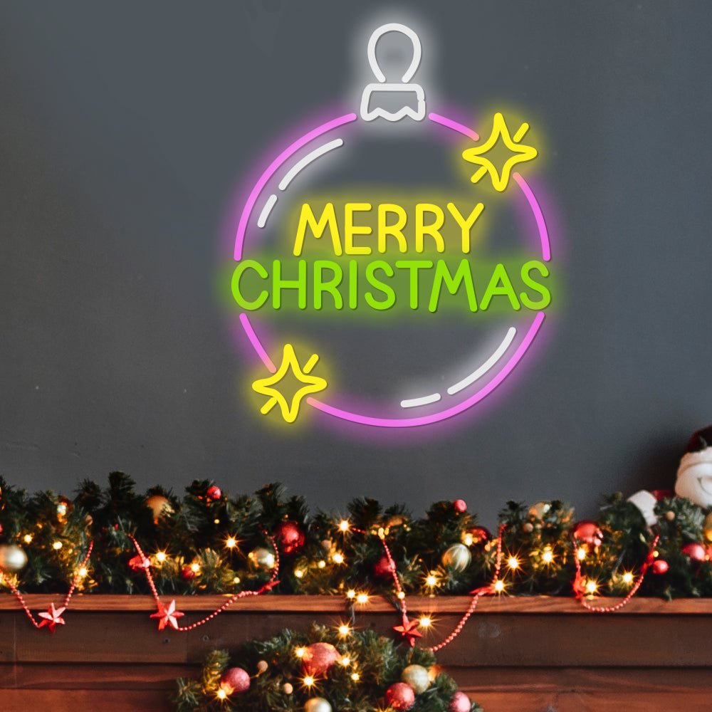 Christmas Neon Sign — Merry Christmas Bauble LED Wall Light, Dimmable