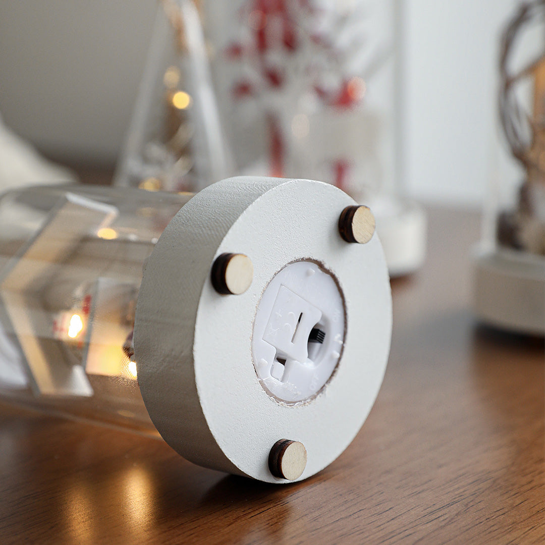 Christmas Glass Dome Lights — Wooden LED Village Scenes, Battery Powered