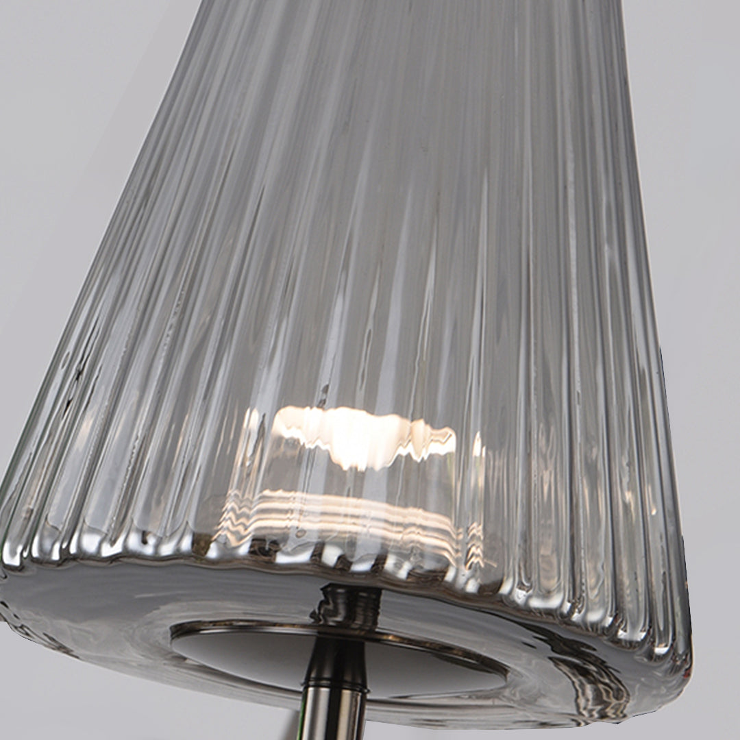 Black 3-Light Floor Lamp with Smoked Fluted Glass Shades, Modern Tree Lamp