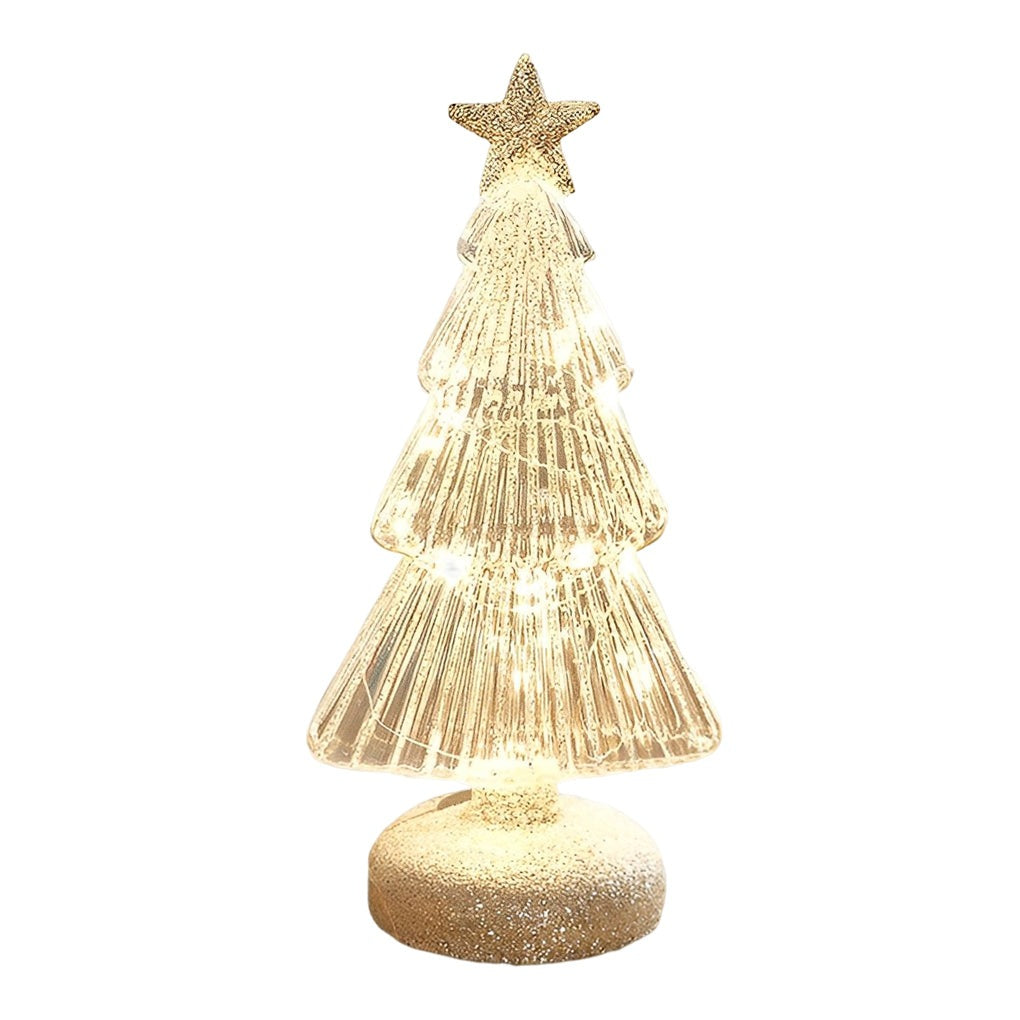 Glass Christmas Tree Light — Light-Up Tabletop Decoration, Warm White LED