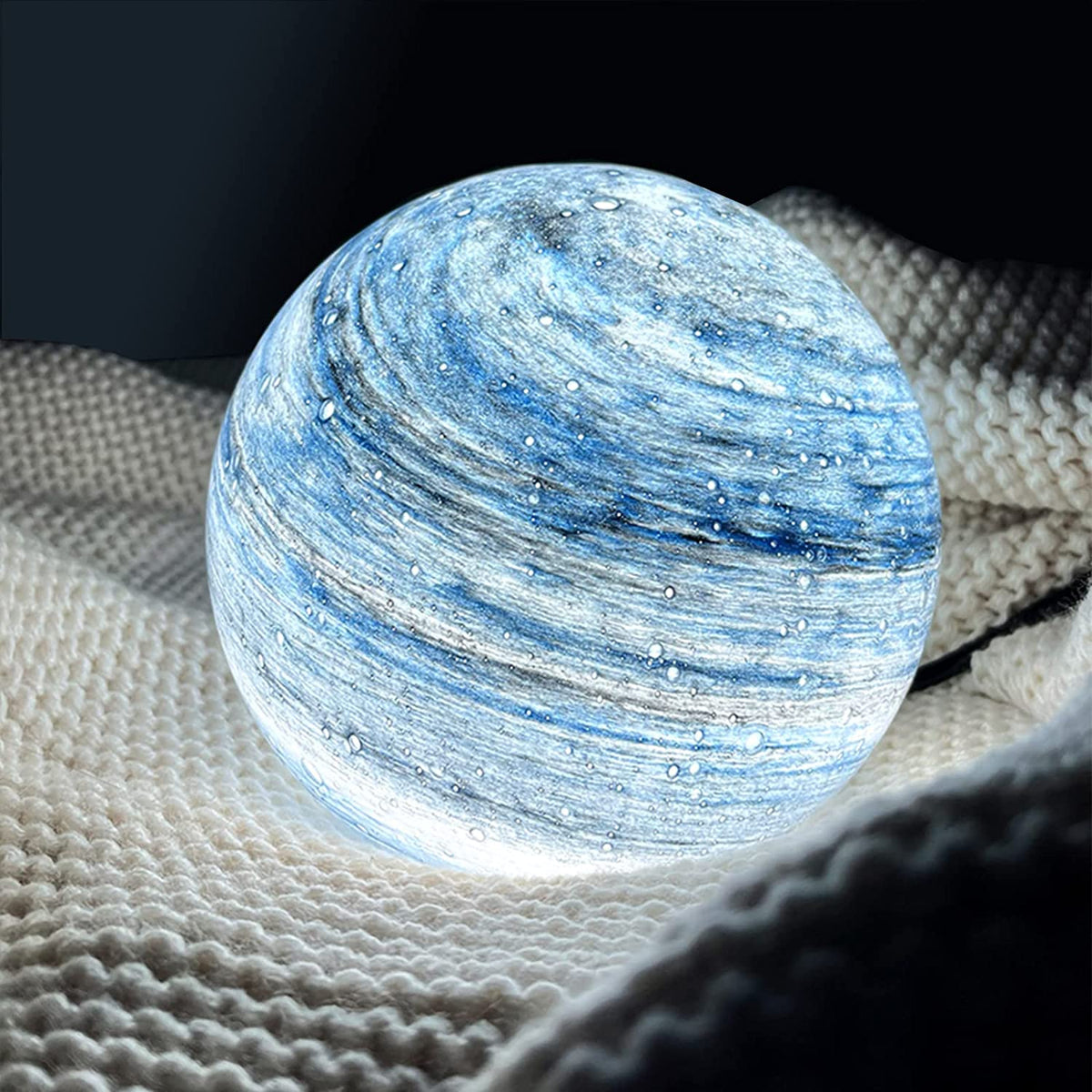 Glass Look Sphere LED Table Lamp with Swirl Pattern Surface