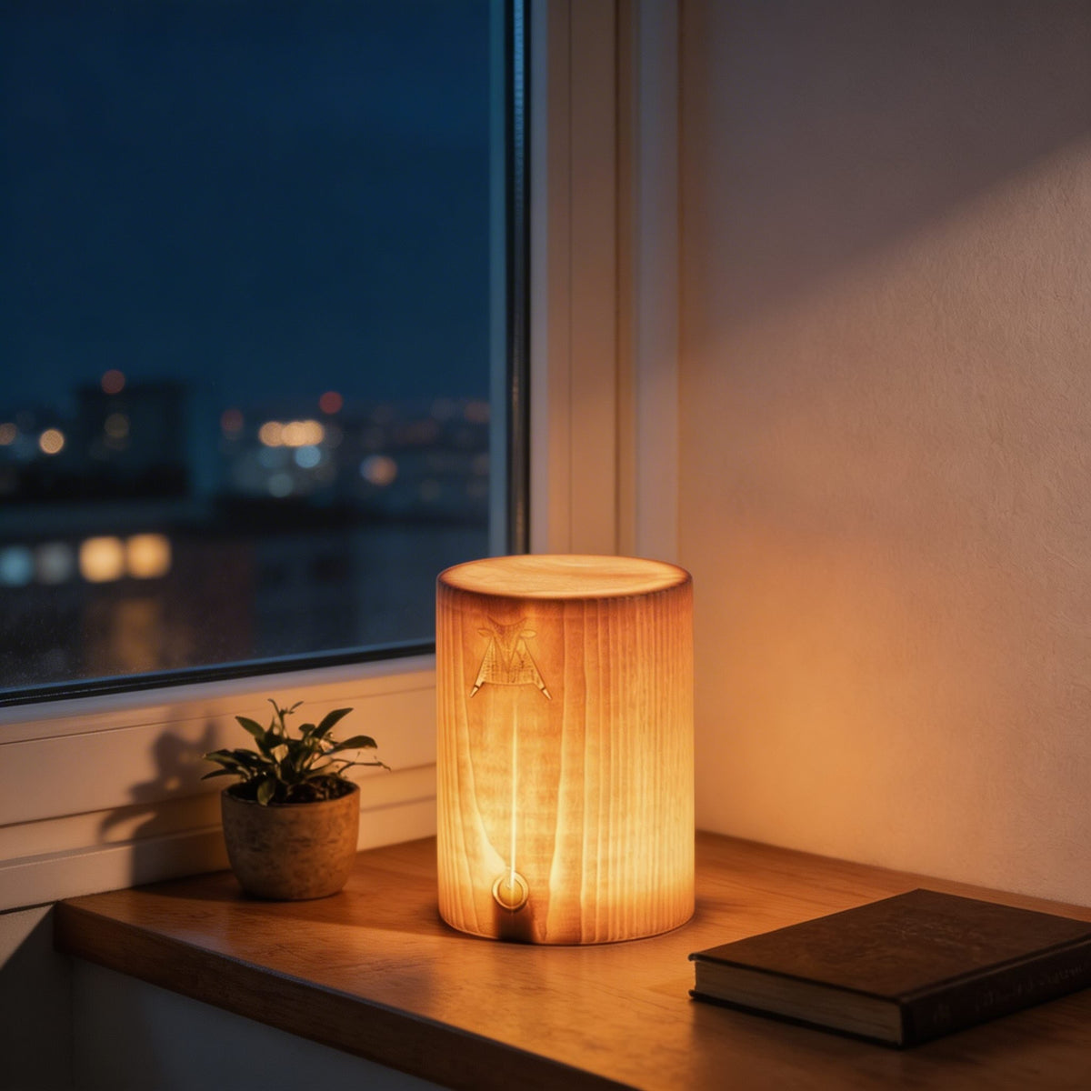Cordless Wooden Table Lamp — Mini Pine Touch Lamp, USB-C Rechargeable