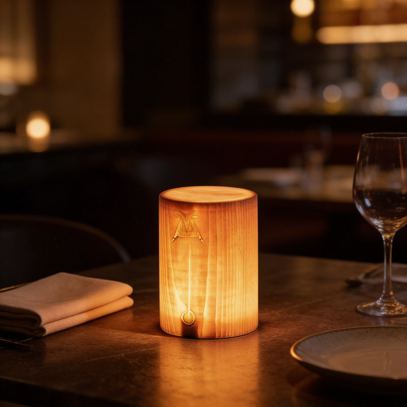 Cordless Wooden Table Lamp — Mini Pine Touch Lamp, USB-C Rechargeable