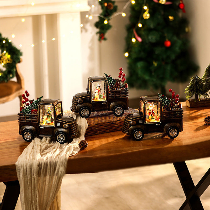 Christmas Truck Lamp — Vintage Snowfall Table Decoration, USB Powered
