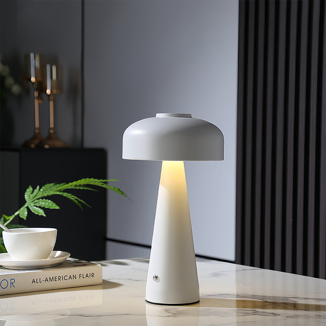 Mini Mushroom Table Lamp, Cordless Iron Dome, Touch Dimmer, 3 Colors