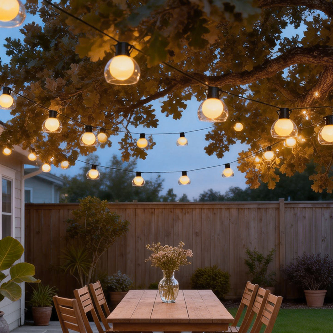 Globe String Lights — Glass Shade Outdoor Lights, Solar, USB or Hardwired