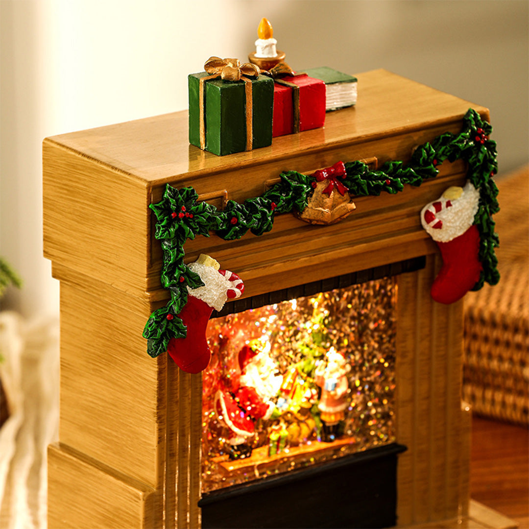 Light-Up Christmas Fireplace Decoration — Snowing Tabletop Scene, USB LED