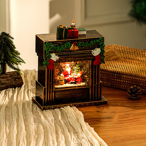 Light-Up Christmas Fireplace Decoration — Snowing Tabletop Scene, USB LED
