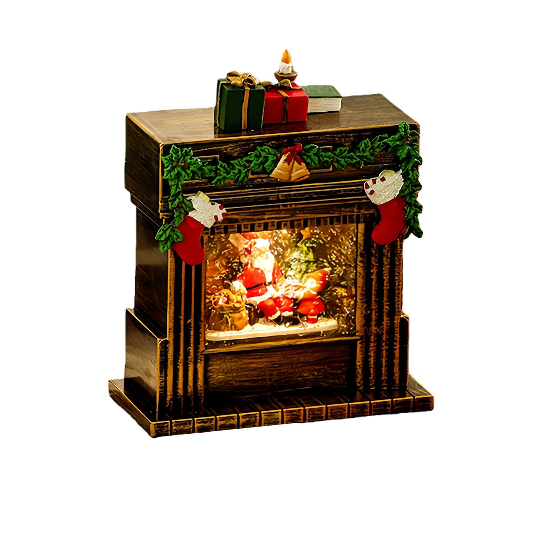 Light-Up Christmas Fireplace Decoration — Snowing Tabletop Scene, USB LED