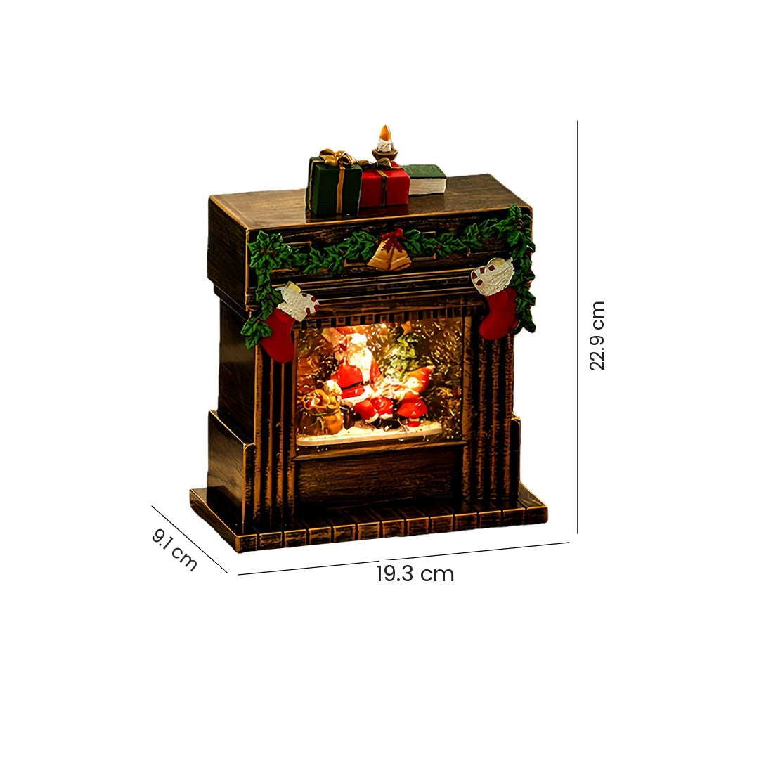 Light-Up Christmas Fireplace Decoration — Snowing Tabletop Scene, USB LED