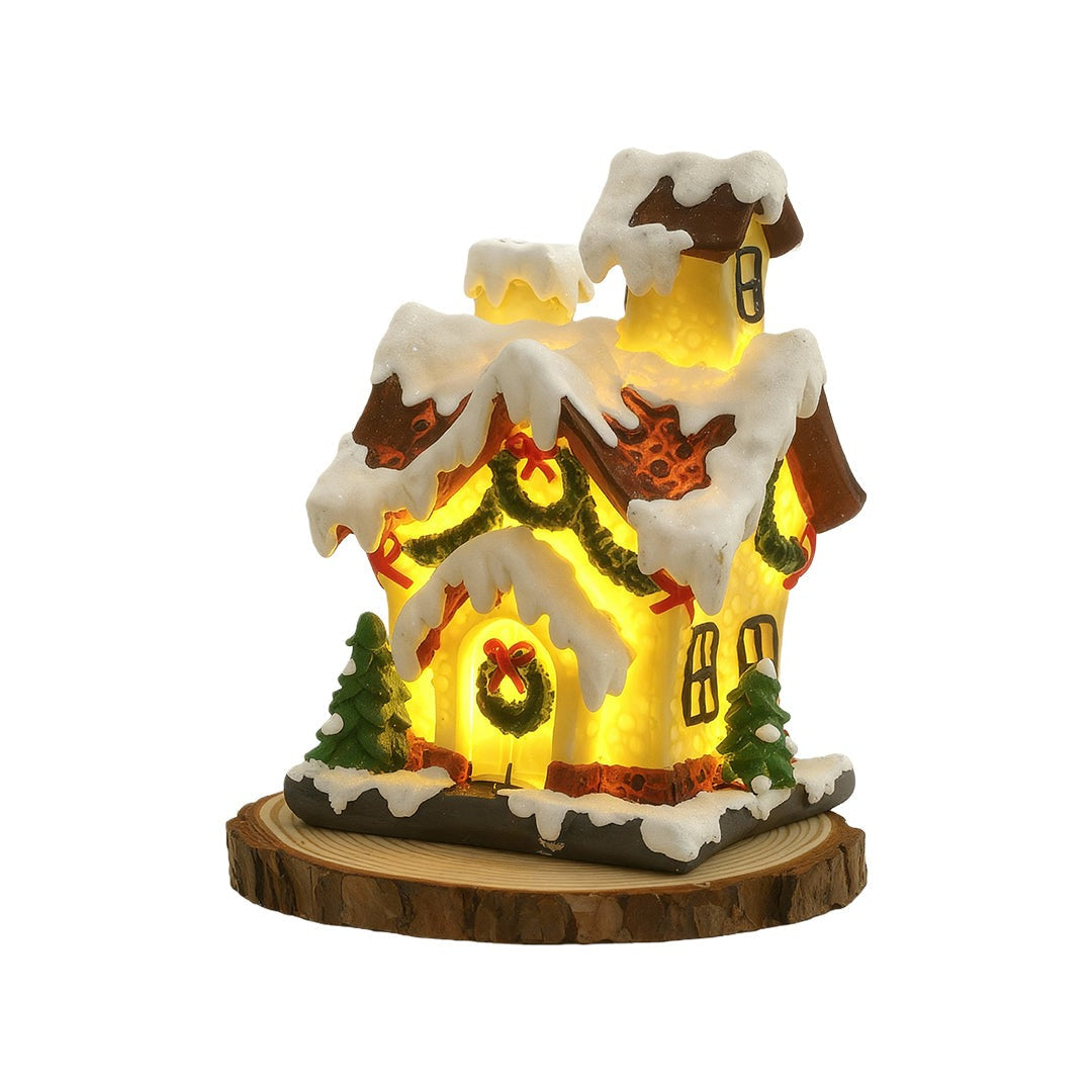 Mini Christmas Village Houses — Gold Resin Light-Up Cottages, Warm LED