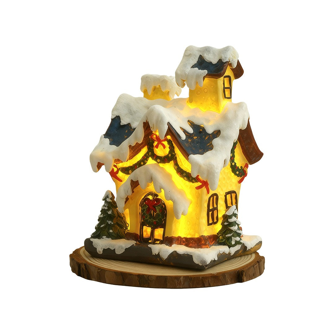 Mini Christmas Village Houses — Gold Resin Light-Up Cottages, Warm LED