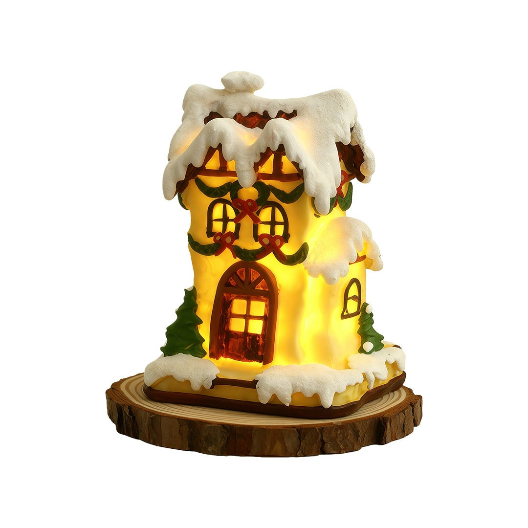 Mini Christmas Village Houses — Gold Resin Light-Up Cottages, Warm LED