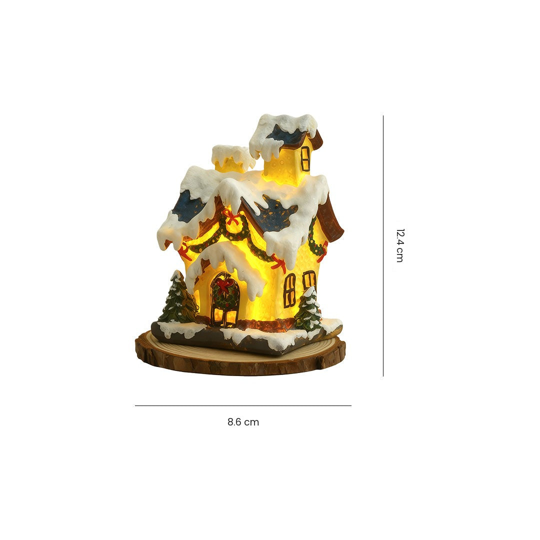 Mini Christmas Village Houses — Gold Resin Light-Up Cottages, Warm LED