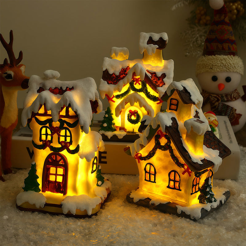 Mini Christmas Village Houses — Gold Resin Light-Up Cottages, Warm LED