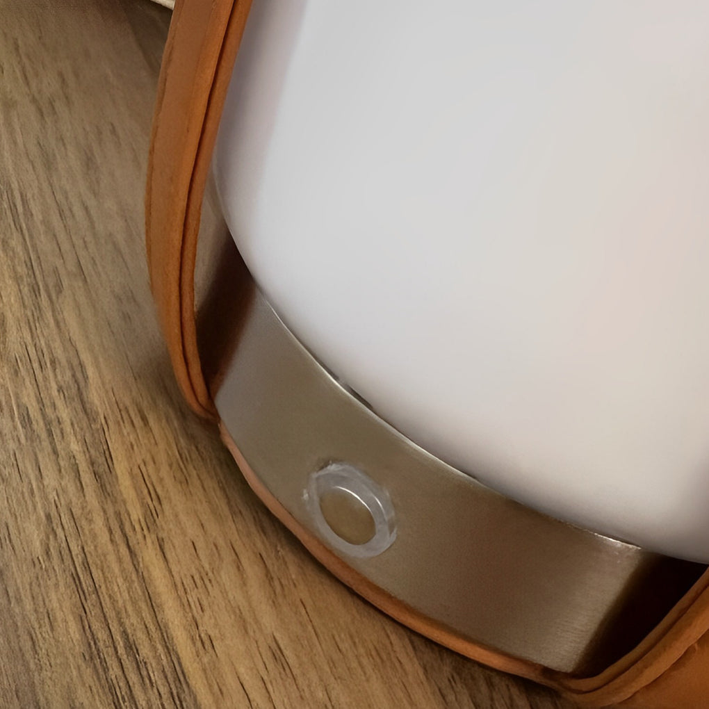 Cordless Table Lamp — Mid-Century Glass Bottle Lamp with Leather Handle