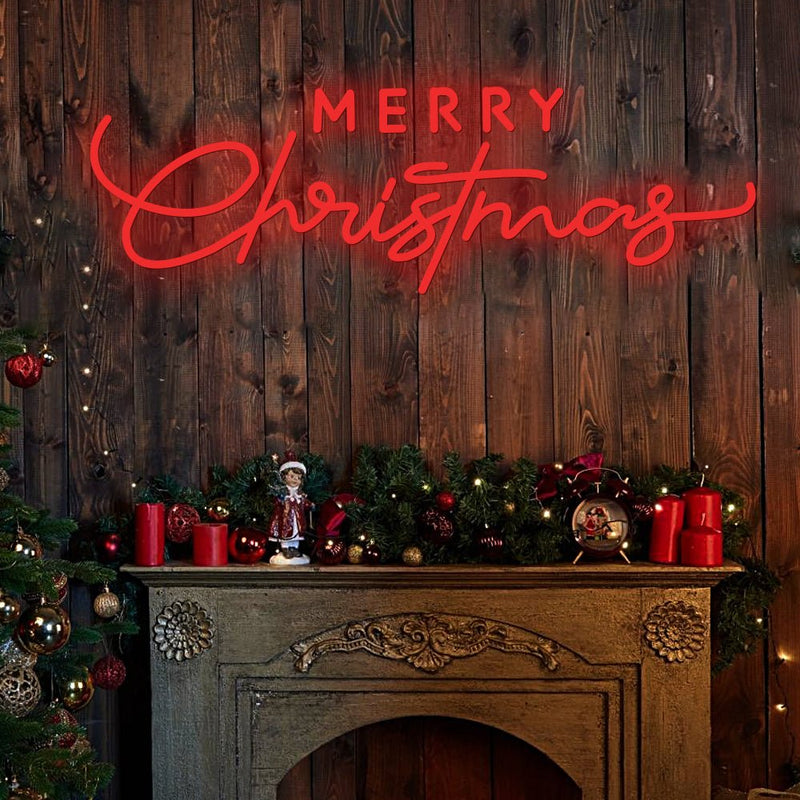 Merry Christmas Neon Sign — Red LED Script on Acrylic, Dimmable