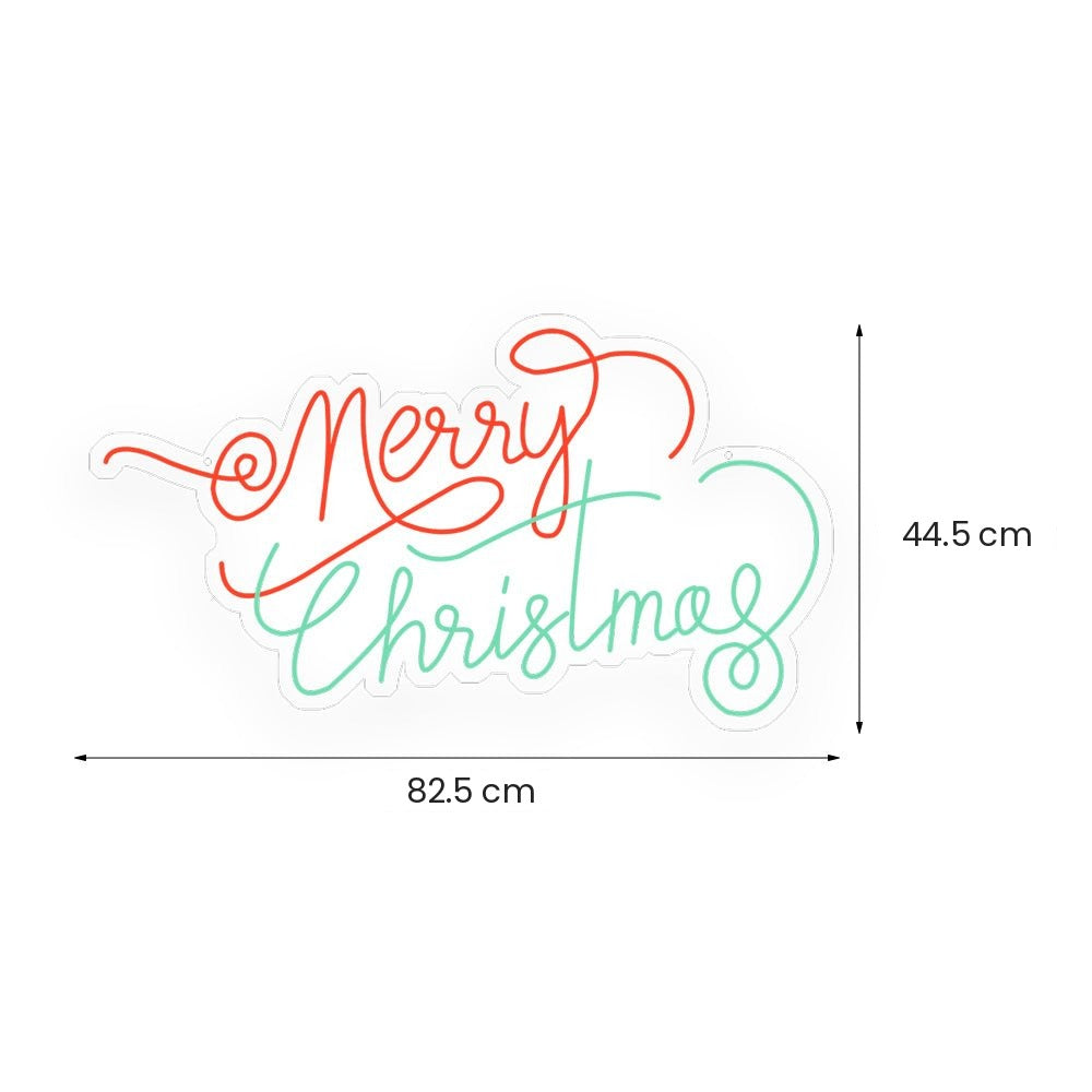 Merry Christmas Neon Sign — Coral and Mint Script LED Wall Light, Dimmable