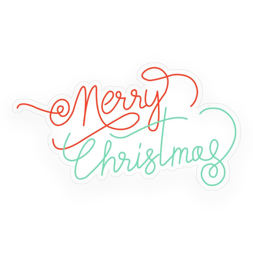 Merry Christmas Neon Sign — Coral and Mint Script LED Wall Light, Dimmable