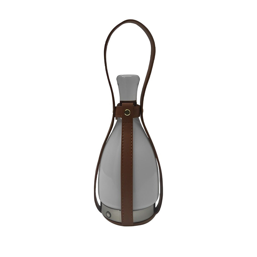Cordless Table Lamp — Mid-Century Glass Bottle Lamp with Leather Handle