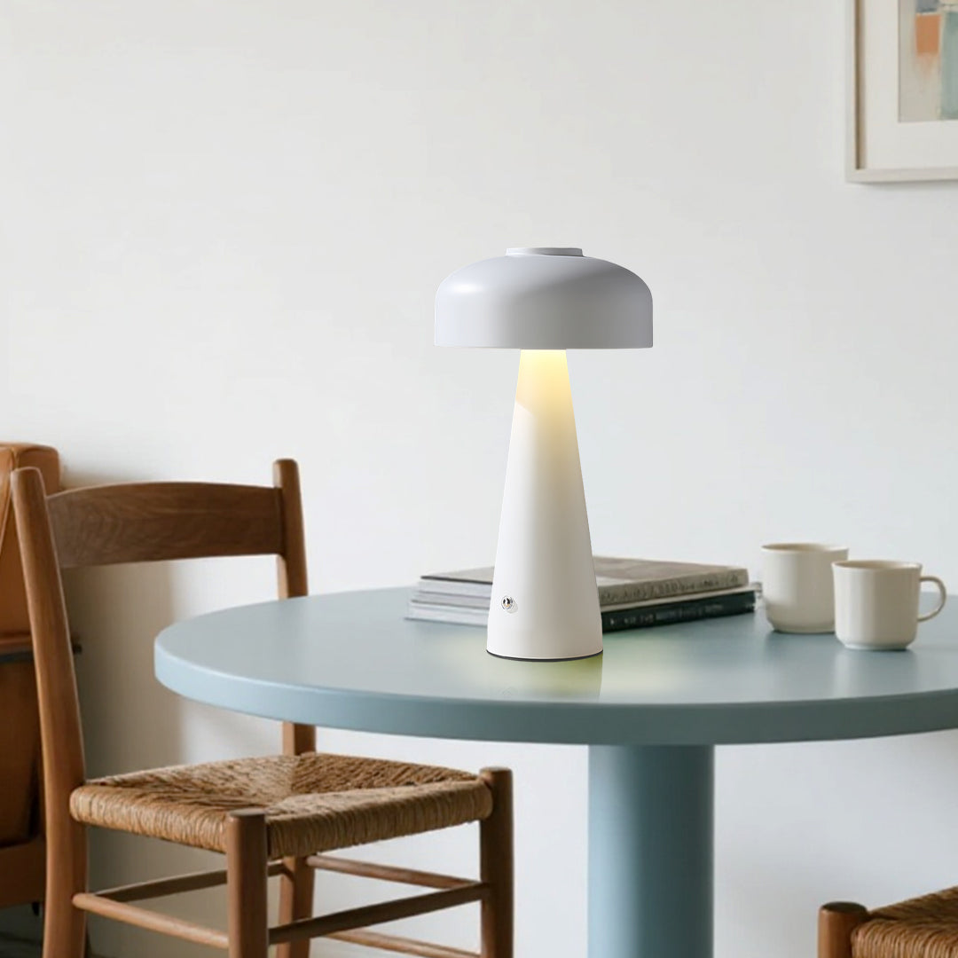 Mini Mushroom Table Lamp, Cordless Iron Dome, Touch Dimmer, 3 Colors