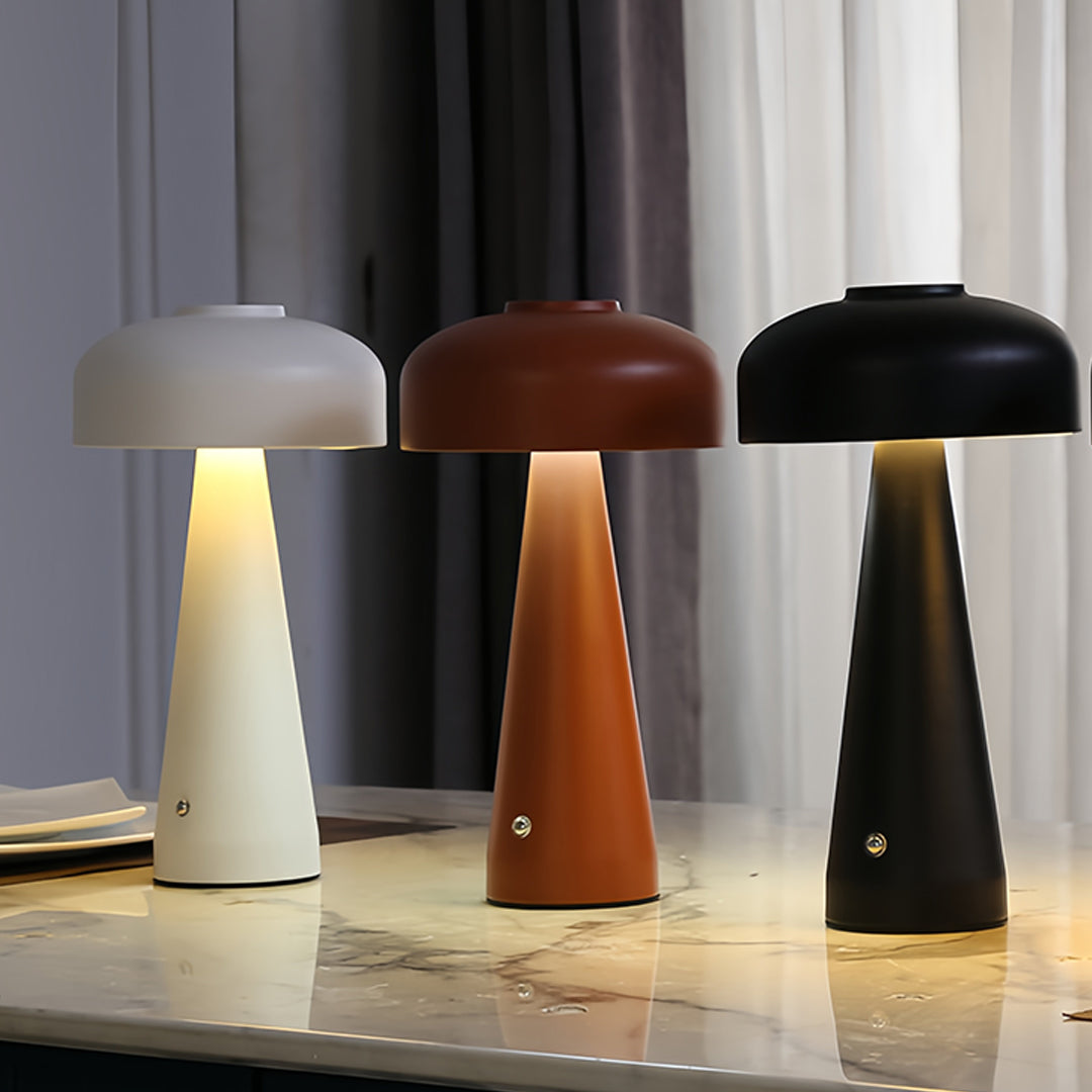 Mini Mushroom Table Lamp, Cordless Iron Dome, Touch Dimmer, 3 Colors