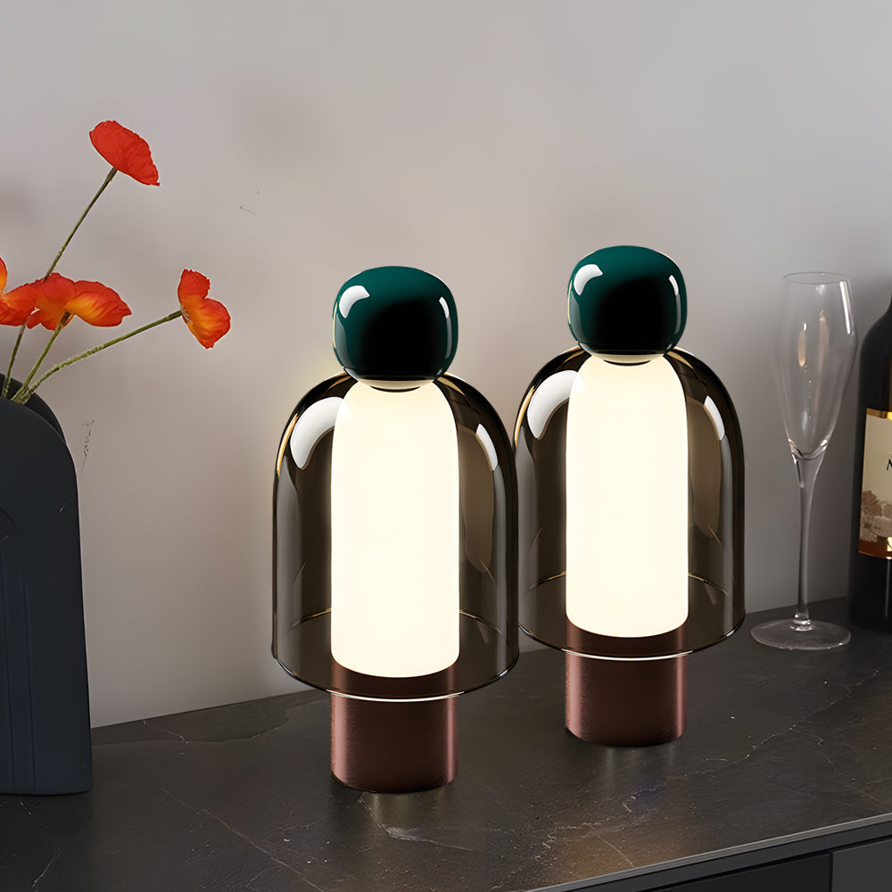 Cordless Glass Dome Table Lamp — Rechargeable LED Figure Lamp, 4 Colors