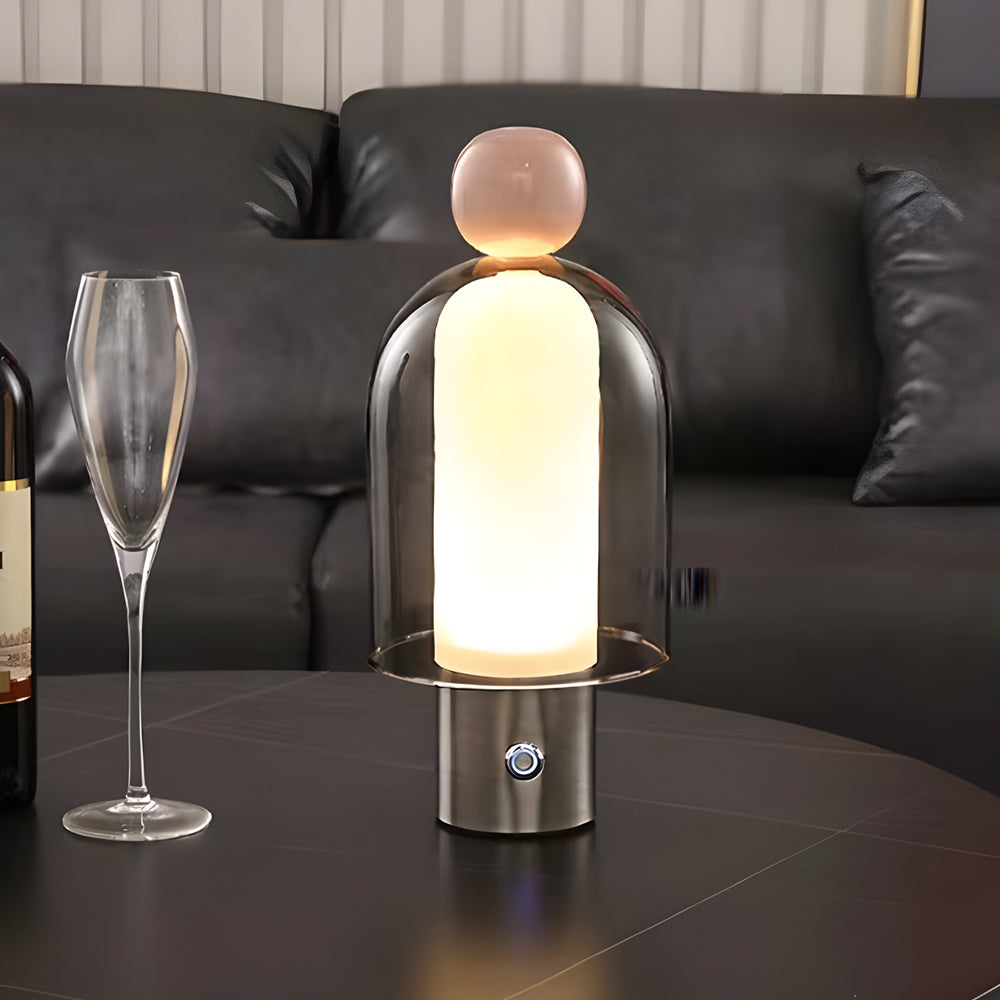 Cordless Glass Dome Table Lamp — Rechargeable LED Figure Lamp, 4 Colors