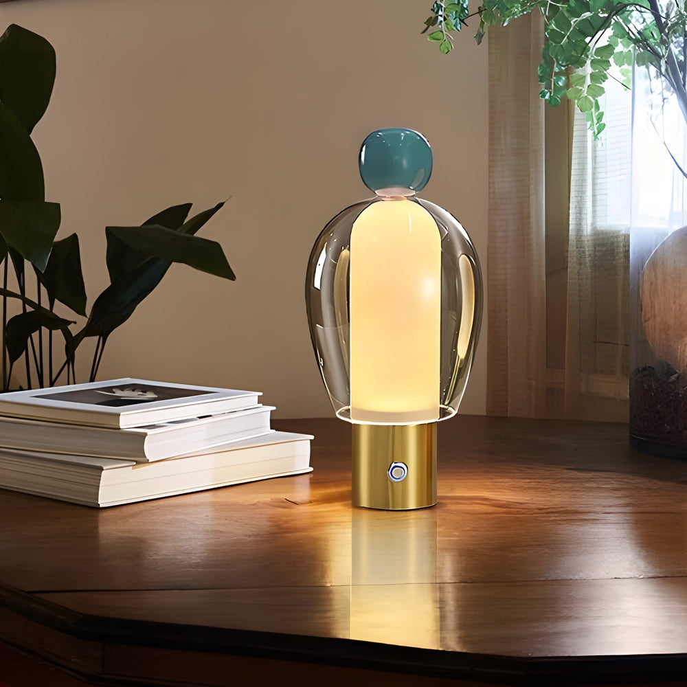 Cordless Glass Dome Table Lamp — Rechargeable LED Figure Lamp, 4 Colors