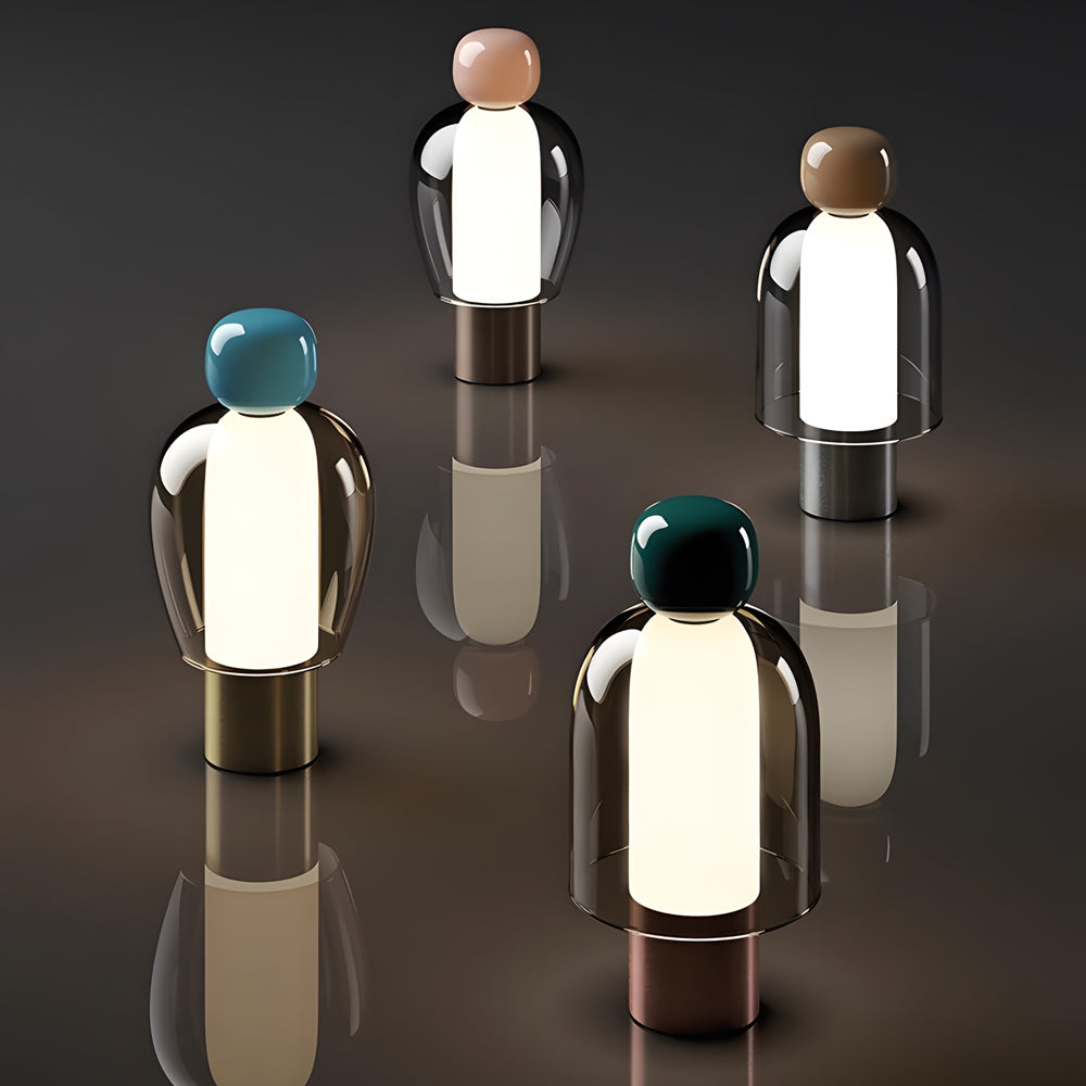 Cordless Glass Dome Table Lamp — Rechargeable LED Figure Lamp, 4 Colors
