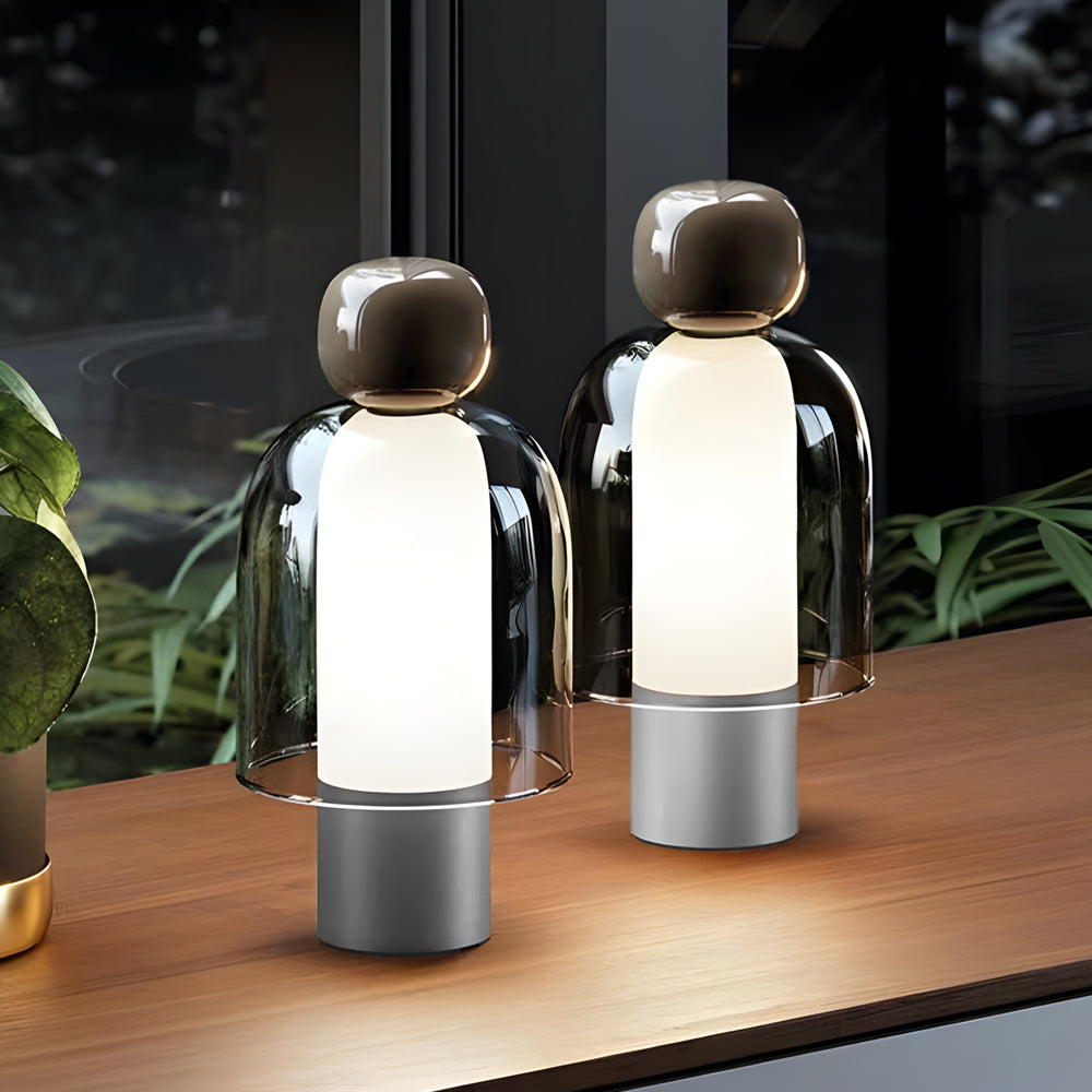 Cordless Glass Dome Table Lamp — Rechargeable LED Figure Lamp, 4 Colors
