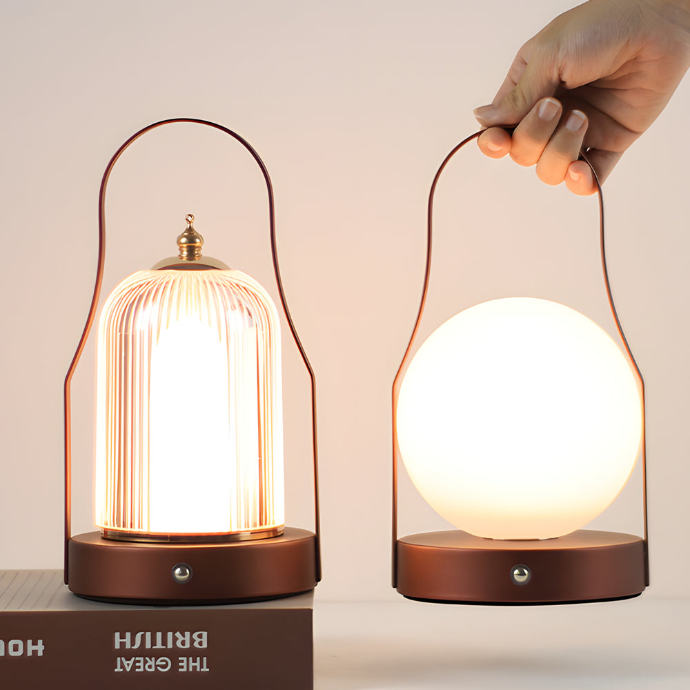 Cordless Lantern Lamp — Brushed Brass Rechargeable Table Lamp, 3 Colors