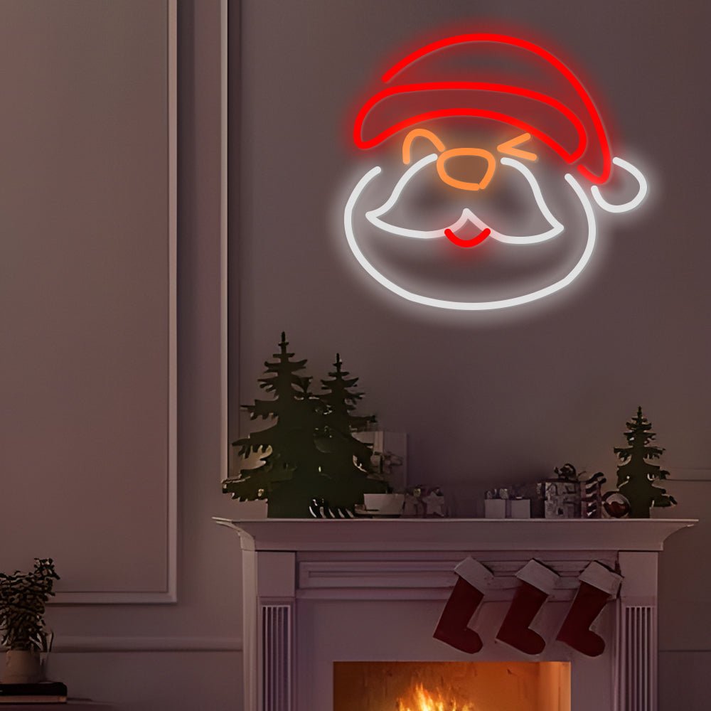 Santa Neon Sign — Winking Santa Claus LED Christmas Wall Light, Dimmable