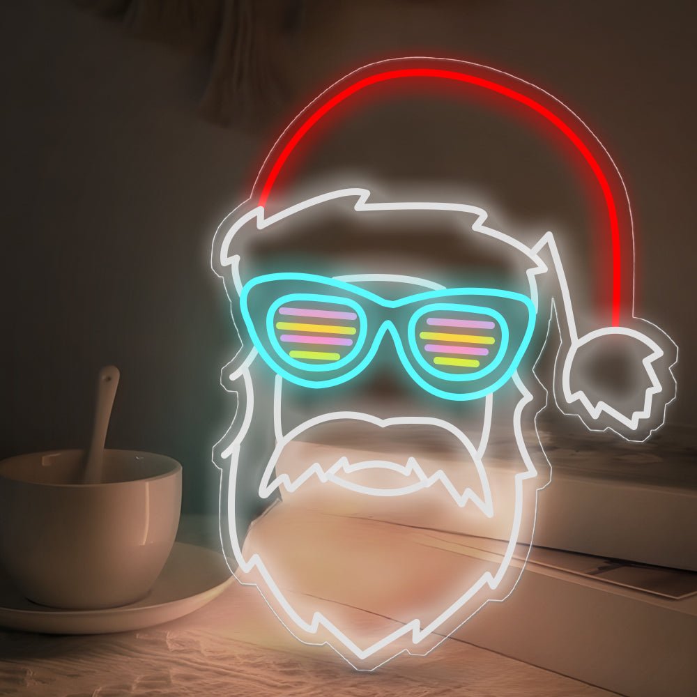 Christmas Neon Sign — Santa Claus with Glasses LED Wall Light, Dimmable
