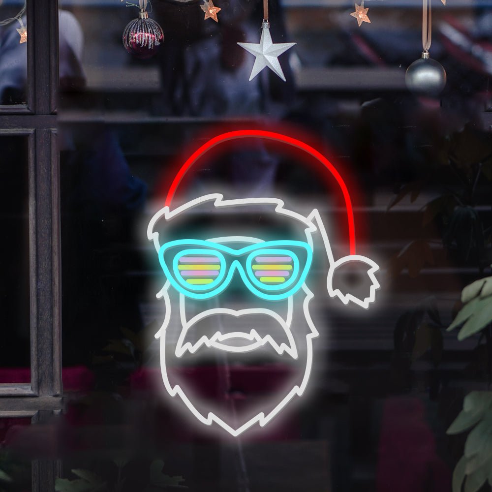 Christmas Neon Sign — Santa Claus with Glasses LED Wall Light, Dimmable