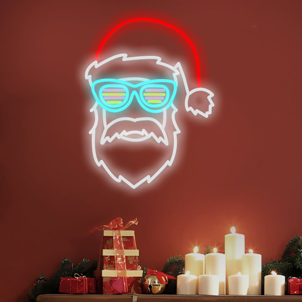 Christmas Neon Sign — Santa Claus with Glasses LED Wall Light, Dimmable