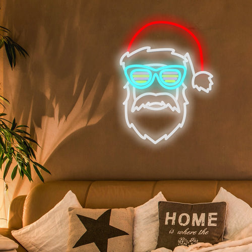 Christmas Neon Sign — Santa Claus with Glasses LED Wall Light, Dimmable – view 2