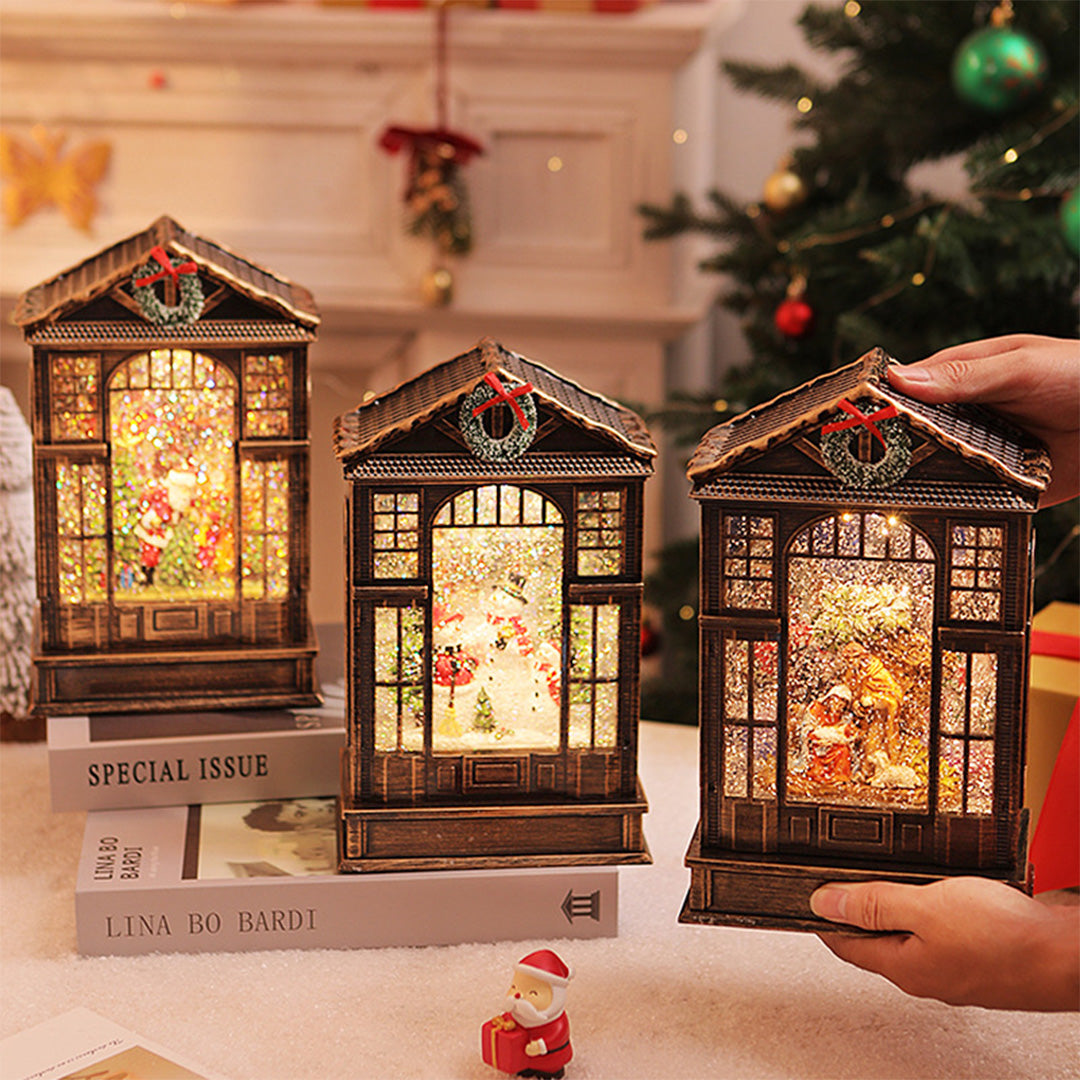 Christmas House Lantern — LED Light-Up Decor, Santa, Snowman or Nativity
