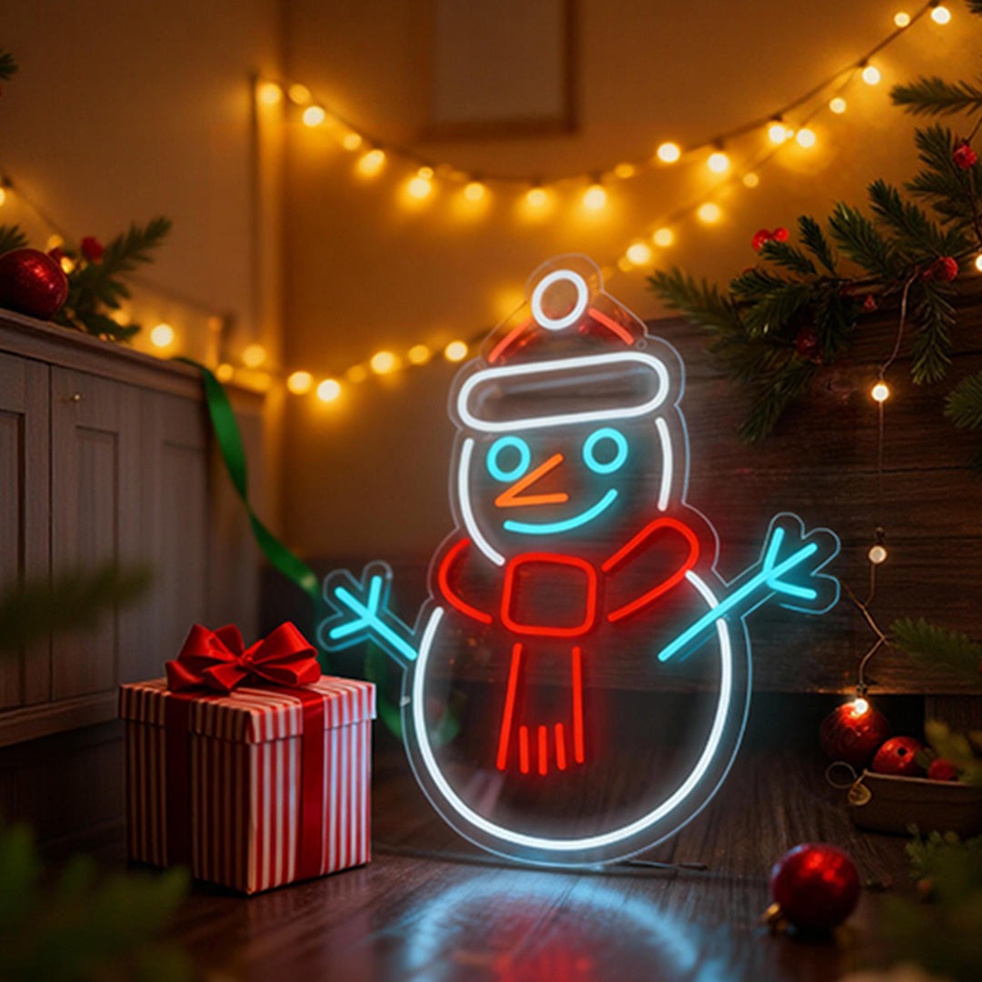 Snowman Neon Sign — Colorful LED Christmas Wall Light with Dimmer