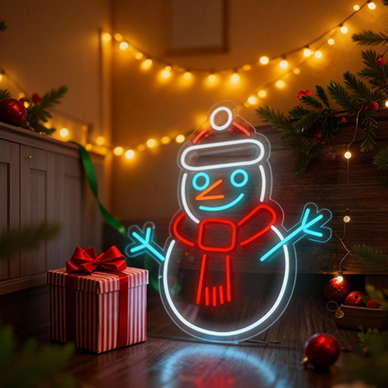 Snowman Neon Sign — Colorful LED Christmas Wall Light with Dimmer