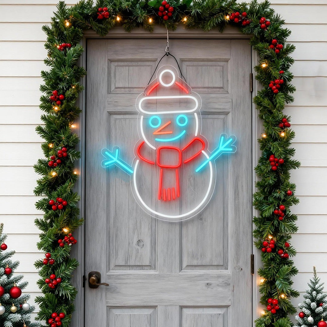 Snowman Neon Sign — Colorful LED Christmas Wall Light with Dimmer