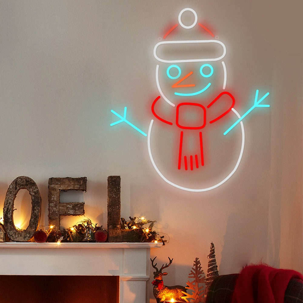 Snowman Neon Sign — Colorful LED Christmas Wall Light with Dimmer
