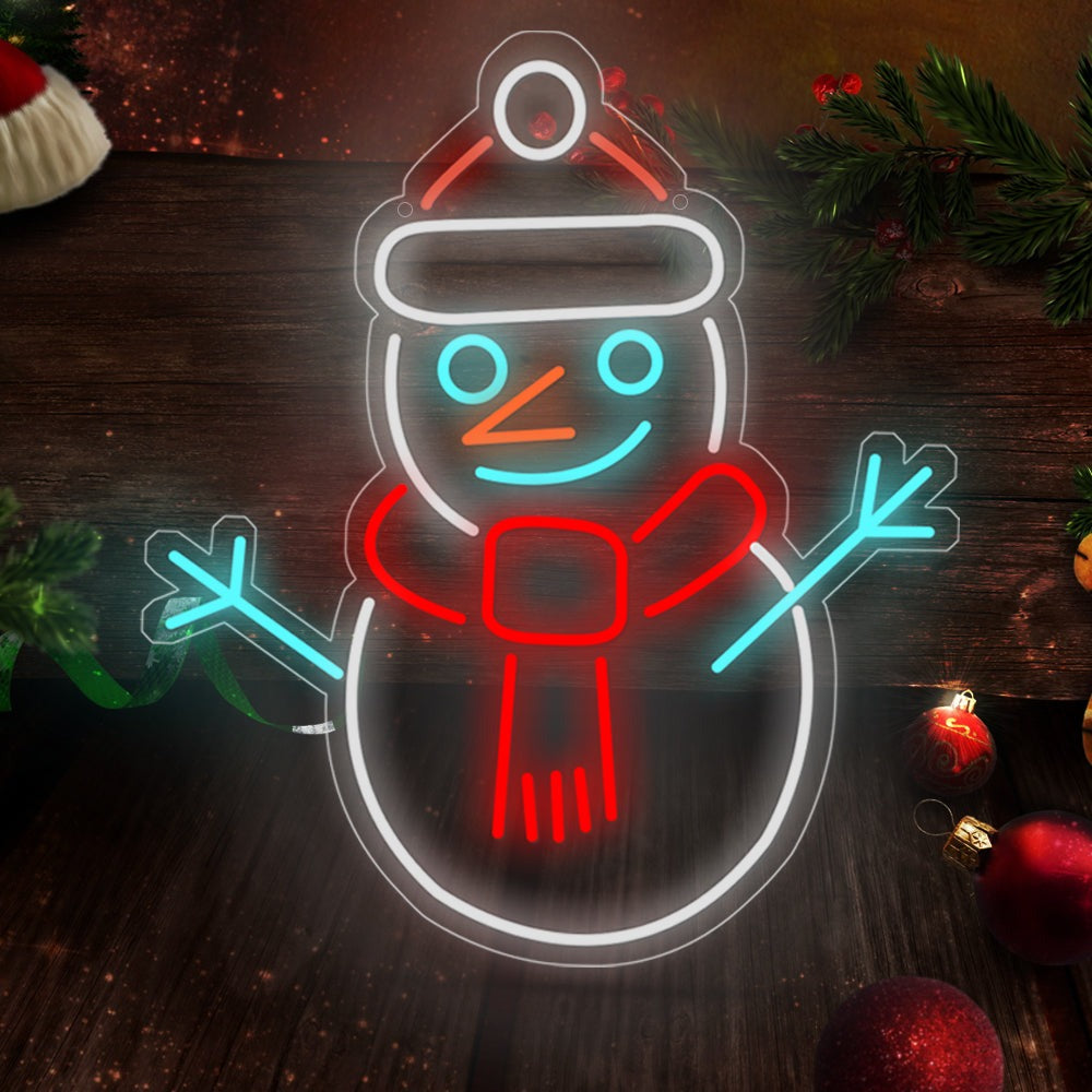 Snowman Neon Sign — Colorful LED Christmas Wall Light with Dimmer