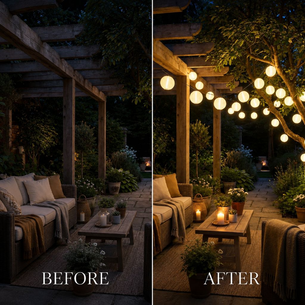 Solar Lantern String Lights — Outdoor Fabric Lantern Lights, 10 to 30 LEDs