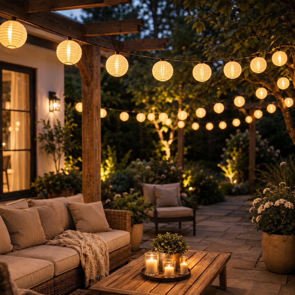 Solar Lantern String Lights — Outdoor Fabric Lantern Lights, 10 to 30 LEDs