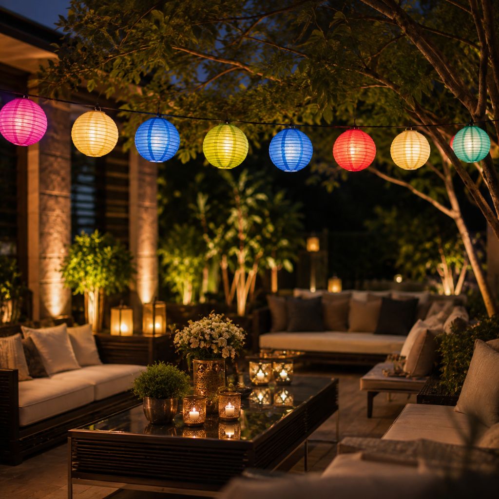 Solar Lantern String Lights — Outdoor Fabric Lantern Lights, 10 to 30 LEDs