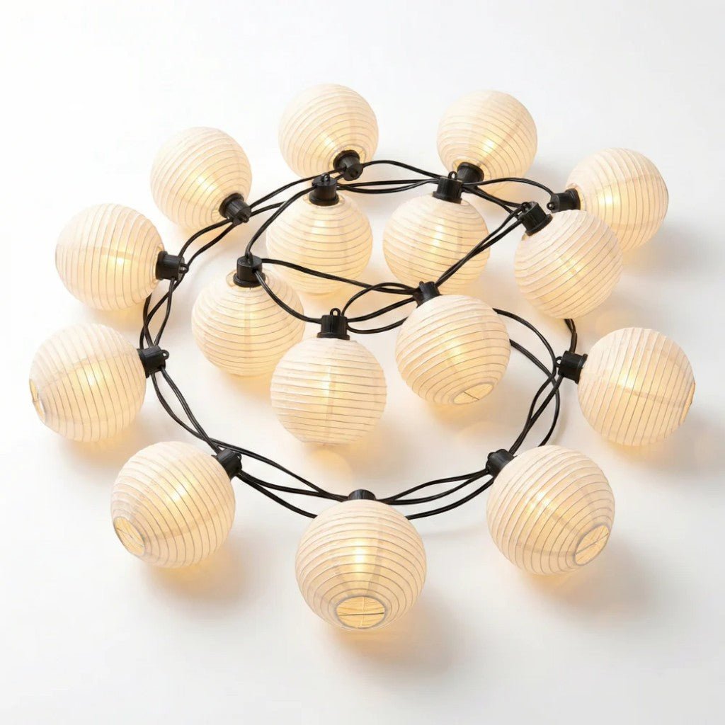 Solar Lantern String Lights — Outdoor Fabric Lantern Lights, 10 to 30 LEDs