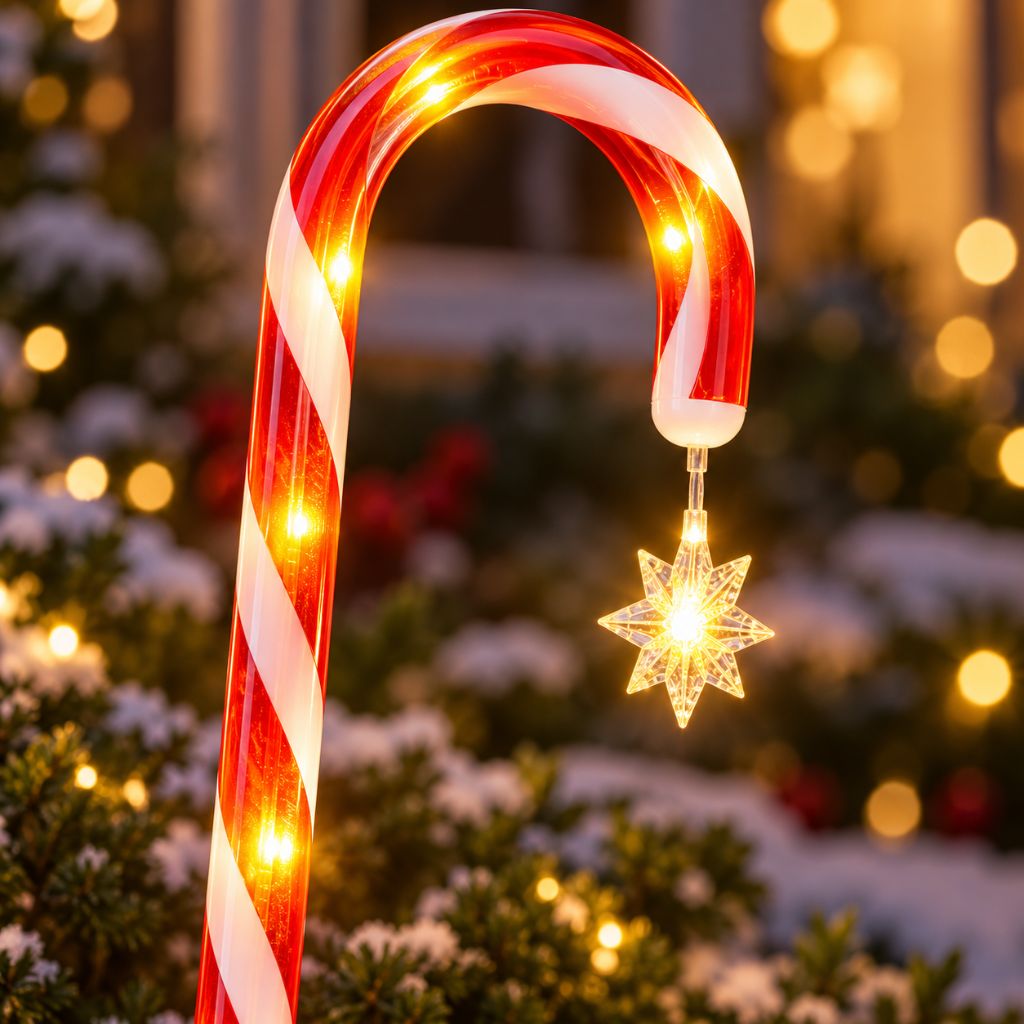Solar Candy Cane Pathway Lights — Outdoor Christmas Yard Stakes, 8 Modes