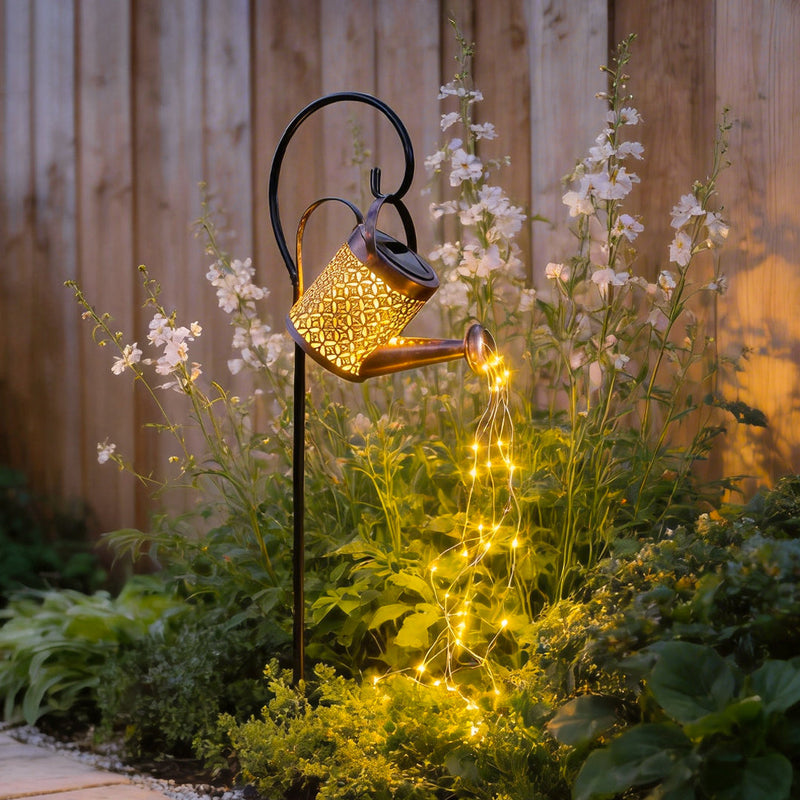 Iron Kettle Shower LED Solar Garden Light Unique and Efficient Outdoor Illumination