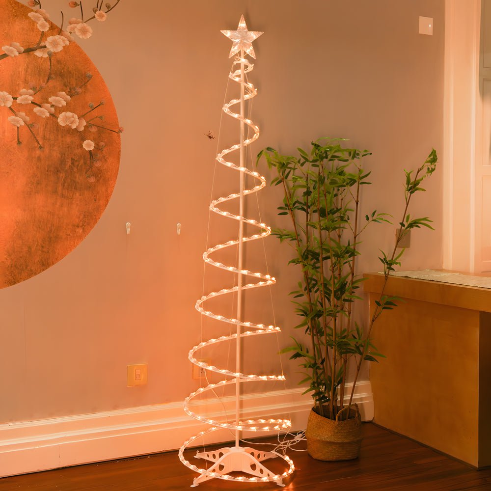 Spiral Christmas Tree Light — LED Floor Lamp with Star Topper, Warm White